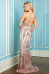 Prom Dresses Printed Long Sequin Formal Prom Dress Rose Gold