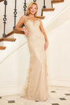 Prom Dresses Beaded Applique Prom Long Mermaid Metallic Formal Dress Champagne