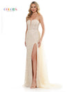 Prom Dresses Long Formal Beaded mesh Overskirt Prom Dress Champagne
