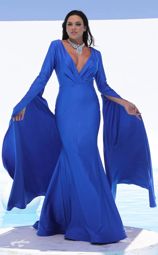 Formal Dresses Long Fitted Formal Evening Cape Dress Royal
