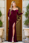 Formal Dresses Long Formal Fitted Slit Velvet Prom Dress Burgundy