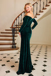 Formal Dresses Long Formal Fitted Slit Velvet Prom Dress Dark Emerald