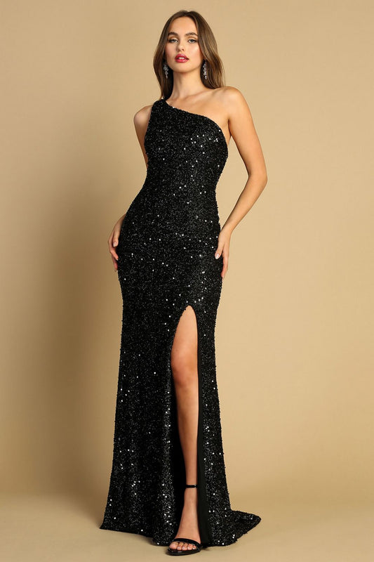 Prom Dresses Prom Fitted Long Formal Slit Sequin Dress Black