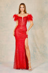 Prom Dresses Prom Glitter Long Formal Feather Slit Dress Red