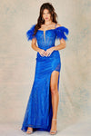 Prom Dresses Prom Glitter Long Formal Feather Slit Dress Royal Blue