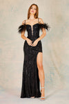 Prom Dresses Long Slit Sequin Feather Formal Prom Dress Black