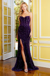 Prom Dresses Long Formal Slit Sequin Prom Dress Grape