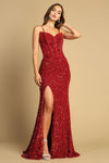 Prom Dresses Long Formal Slit Sequin Prom Dress Red