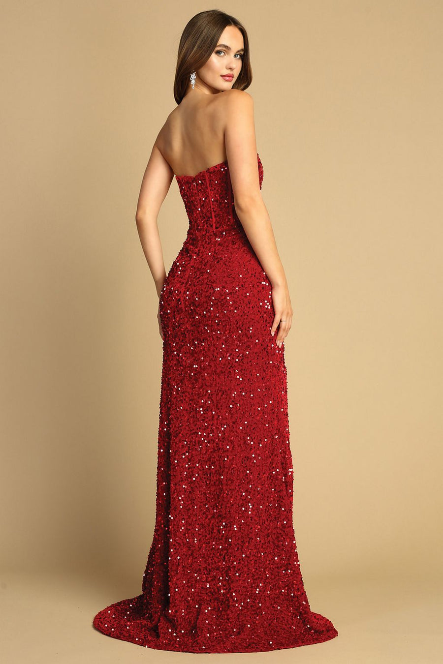 Prom Dresses Long Formal Slit Sequin Prom Dress Red