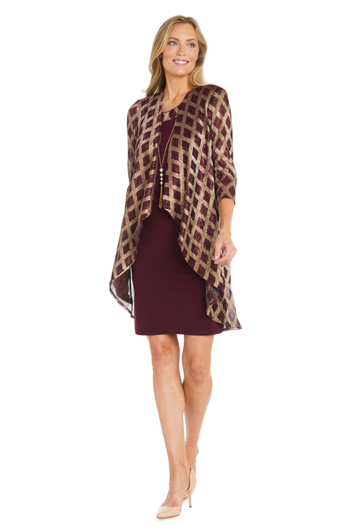 Mother of the Bride Dresses Short Mother of the Bride Petite Metallc Jacket Dress Merlot/Gold
