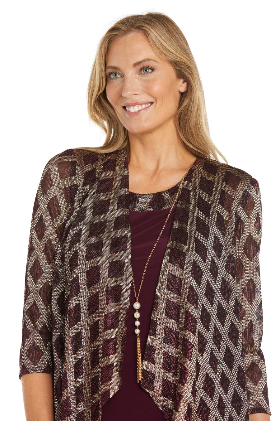 Mother of the Bride Dresses Short Mother of the Bride Petite Metallc Jacket Dress Merlot/Gold