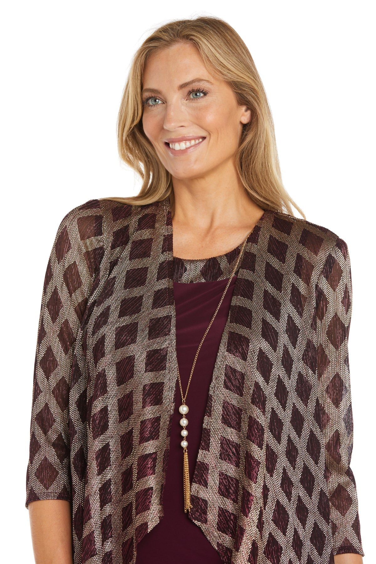 Mother of the Bride Dresses Short Mother of the Bride Petite Metallc Jacket Dress Merlot/Gold