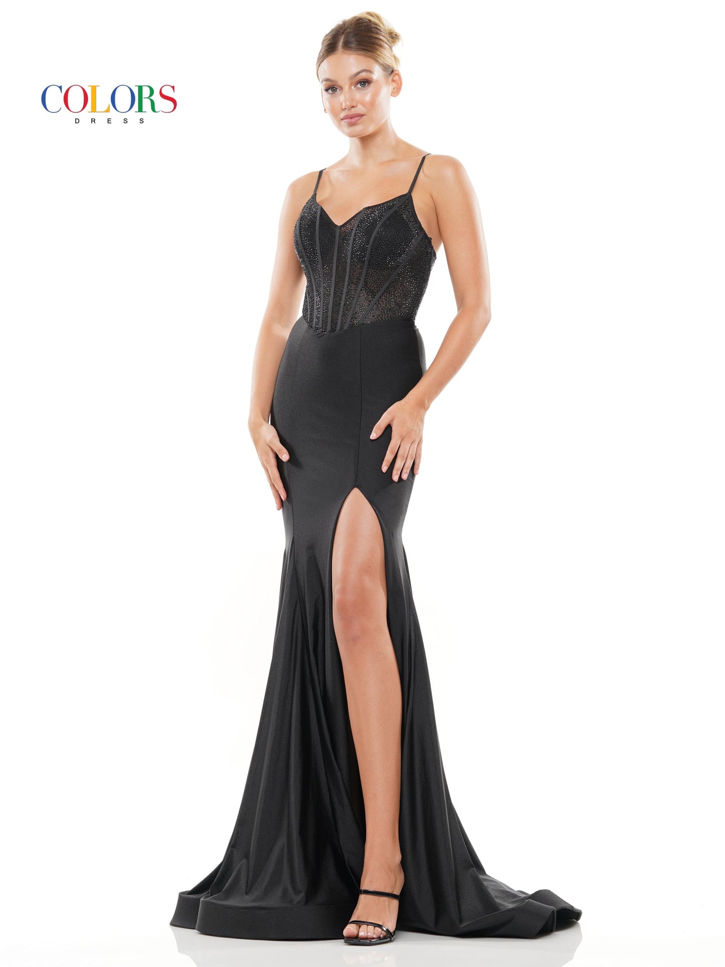 Prom Dresses Long Spaghetti Strap Beaded Prom Dress Black