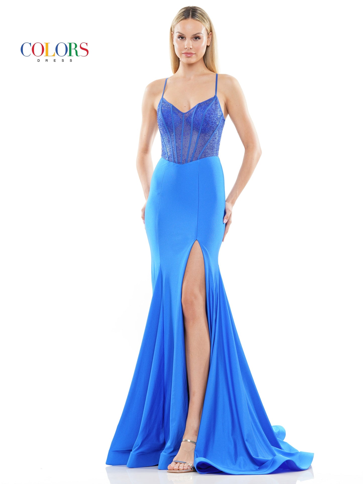 Prom Dresses Long Spaghetti Strap Beaded Prom Dress Royal