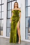 Prom Dresses Long Fitted Formal Corset Velvet Prom Dress Olive Green