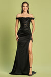 Prom Dresses Long Formal 3D Floral Applique Prom Dress Black