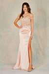 Prom Dresses Long Formal 3D Floral Applique Prom Dress Champagne