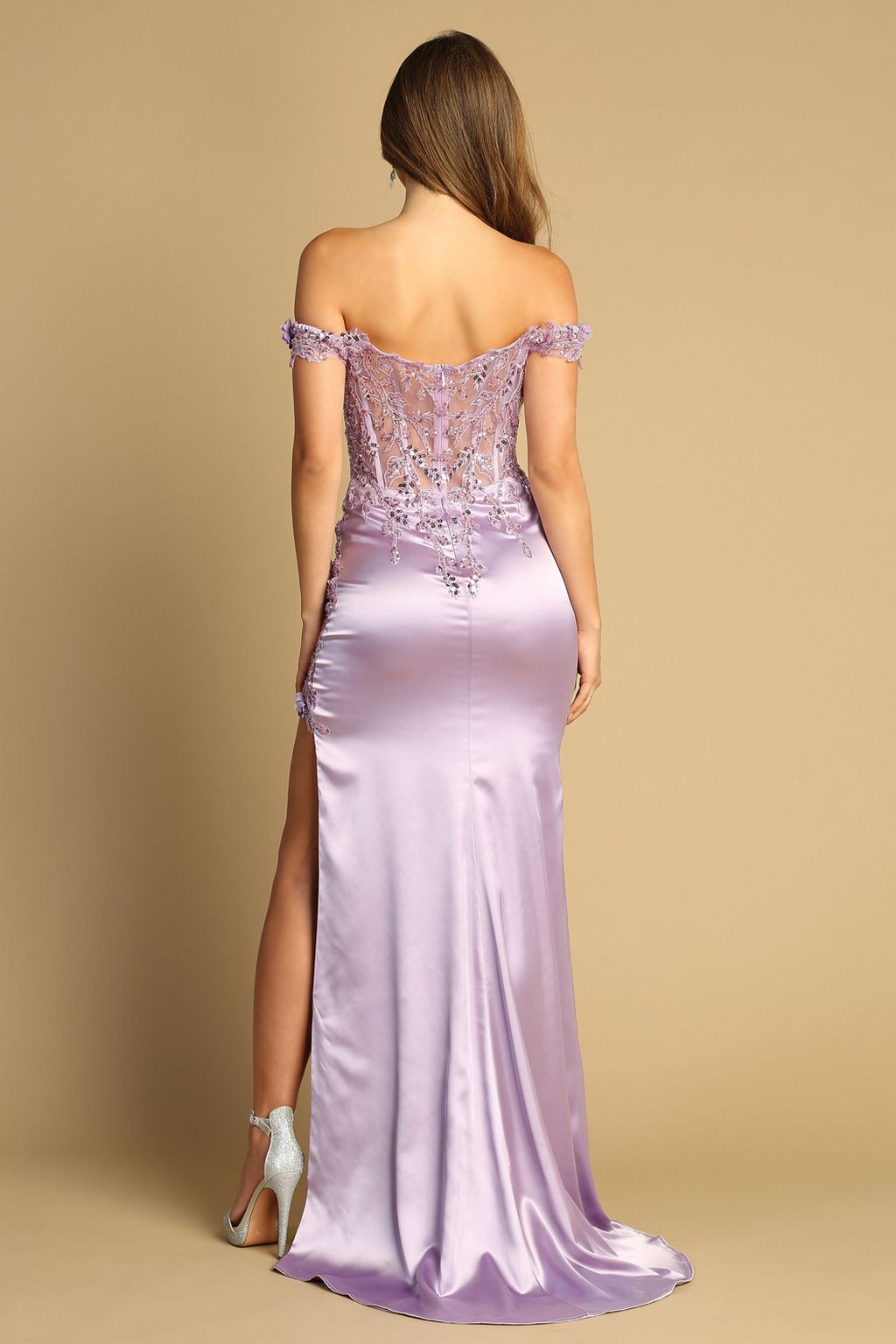 Prom Dresses Long Formal 3D Floral Applique Prom Dress Lavender