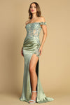 Prom Dresses Long Formal 3D Floral Applique Prom Dress Sage