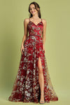 Prom Dresses Long Formal A Line Glitter Floral Print Prom Dress Burgundy/Gold