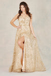 Prom Dresses Long Formal A Line Glitter Floral Print Prom Dress Champagne/Gold