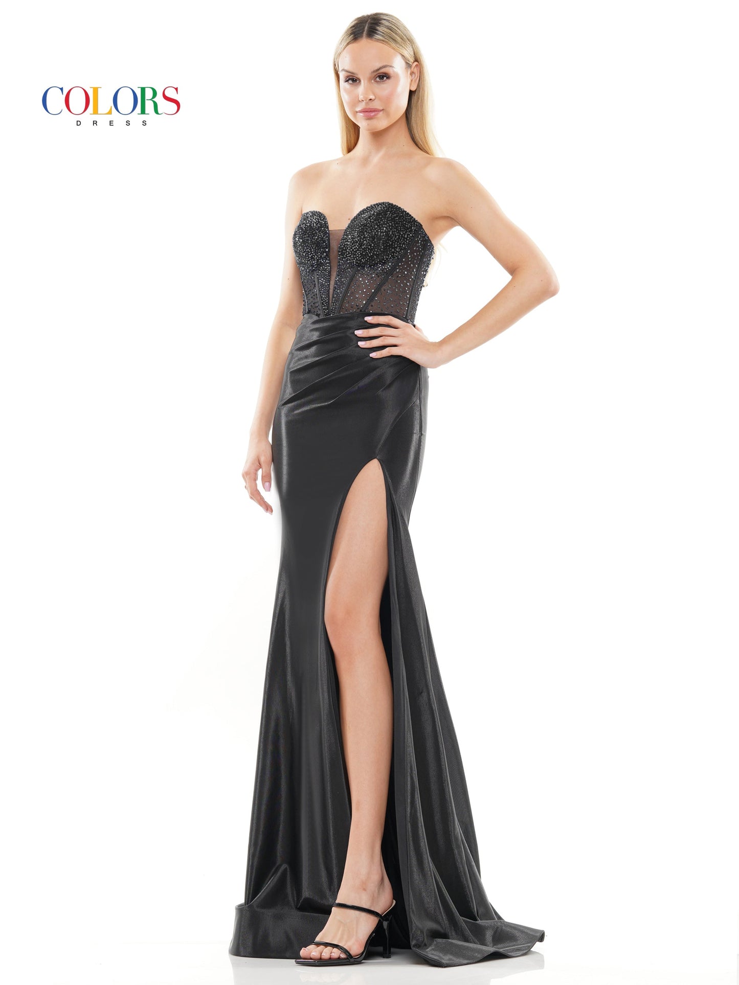 Prom Dresses Long Strapless Metallic Prom Dress Black