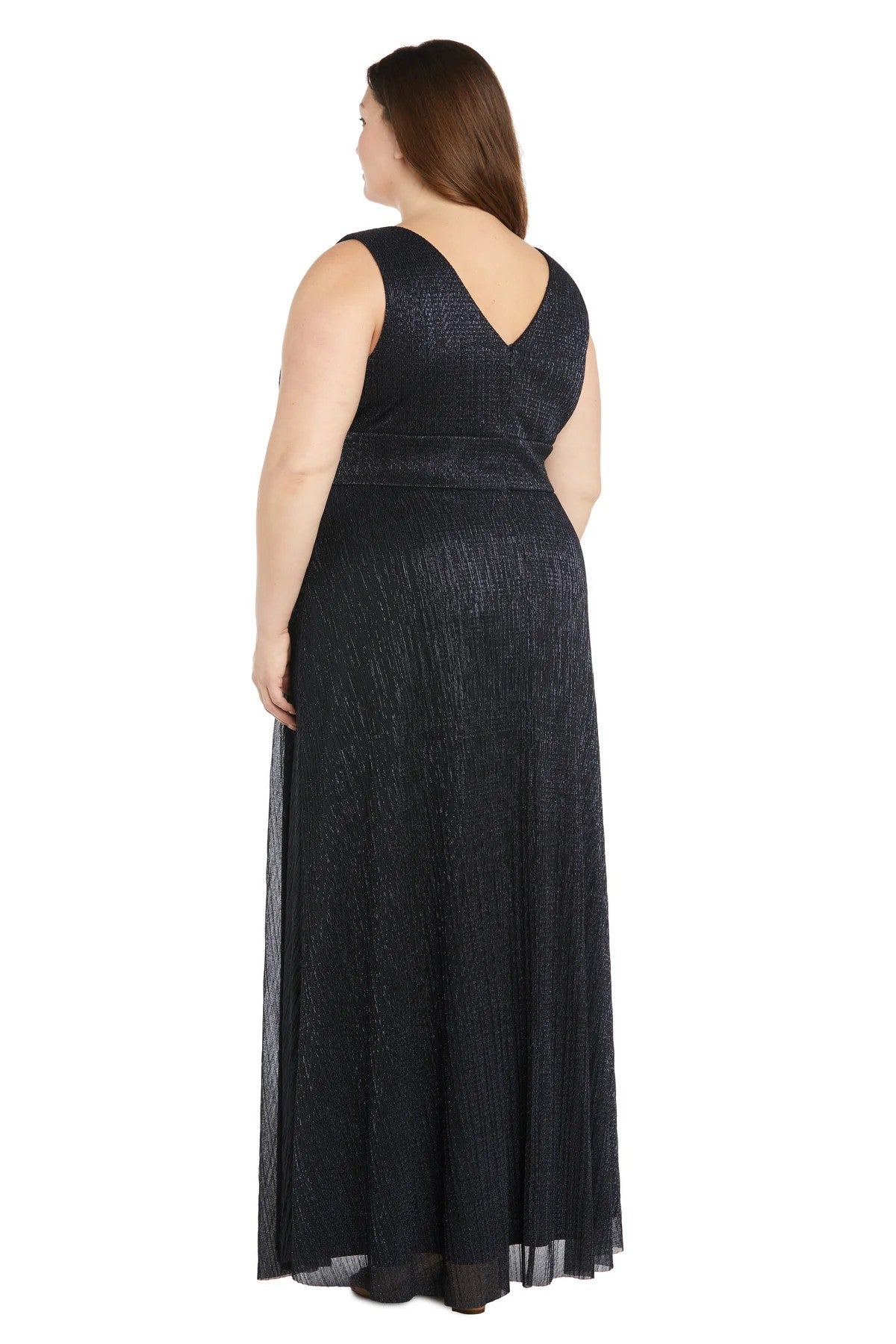 Plus Size Dresses Long Plus Size Metallic Evening Formal Dress  Navy