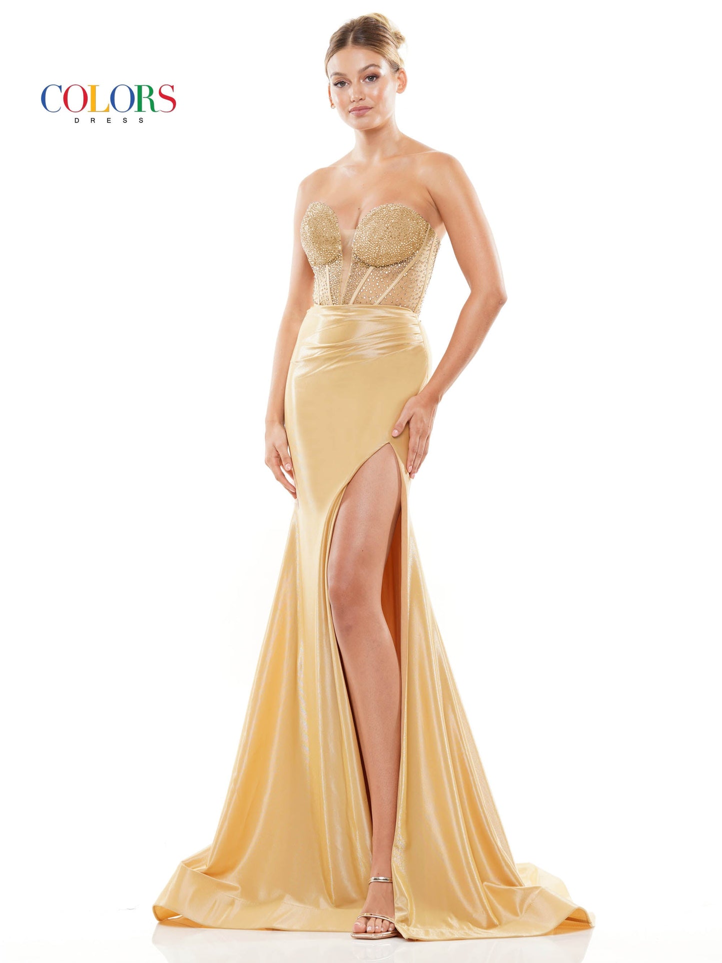 Prom Dresses Long Strapless Metallic Prom Dress Gold