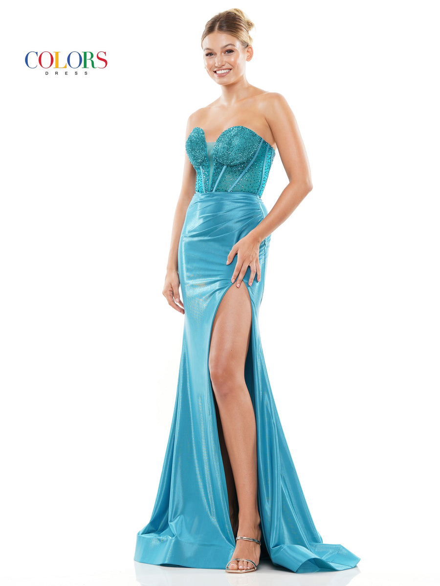 Prom Dresses Long Strapless Metallic Prom Dress Teal