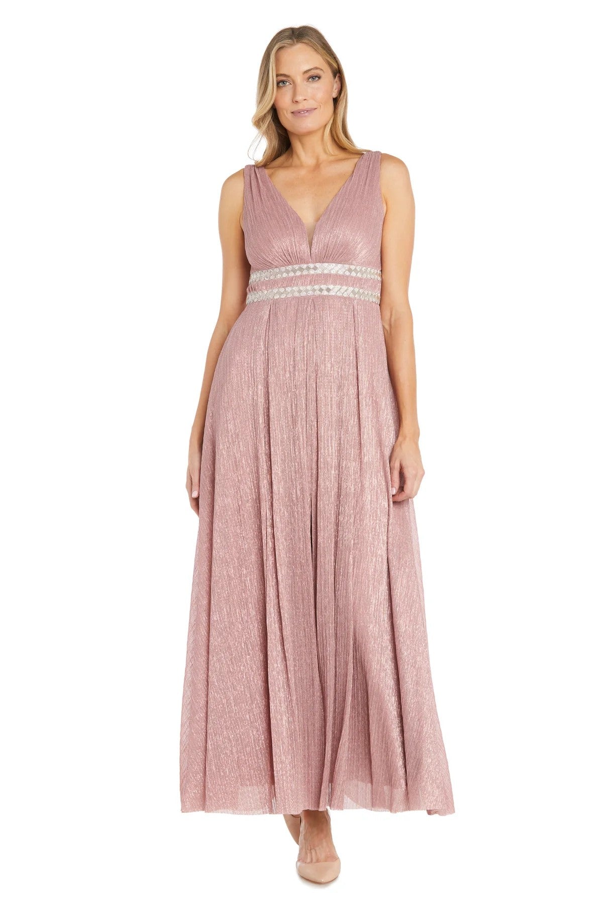 Formal Dresses Long Formal Pleated Metallic Evening Dress Rose