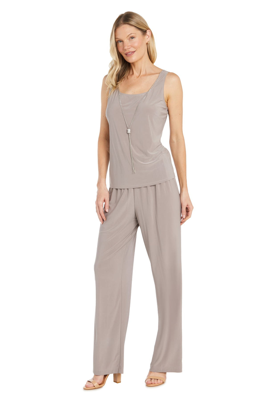 Pant Suit Long Beaded Formal Pantsuit Mocha