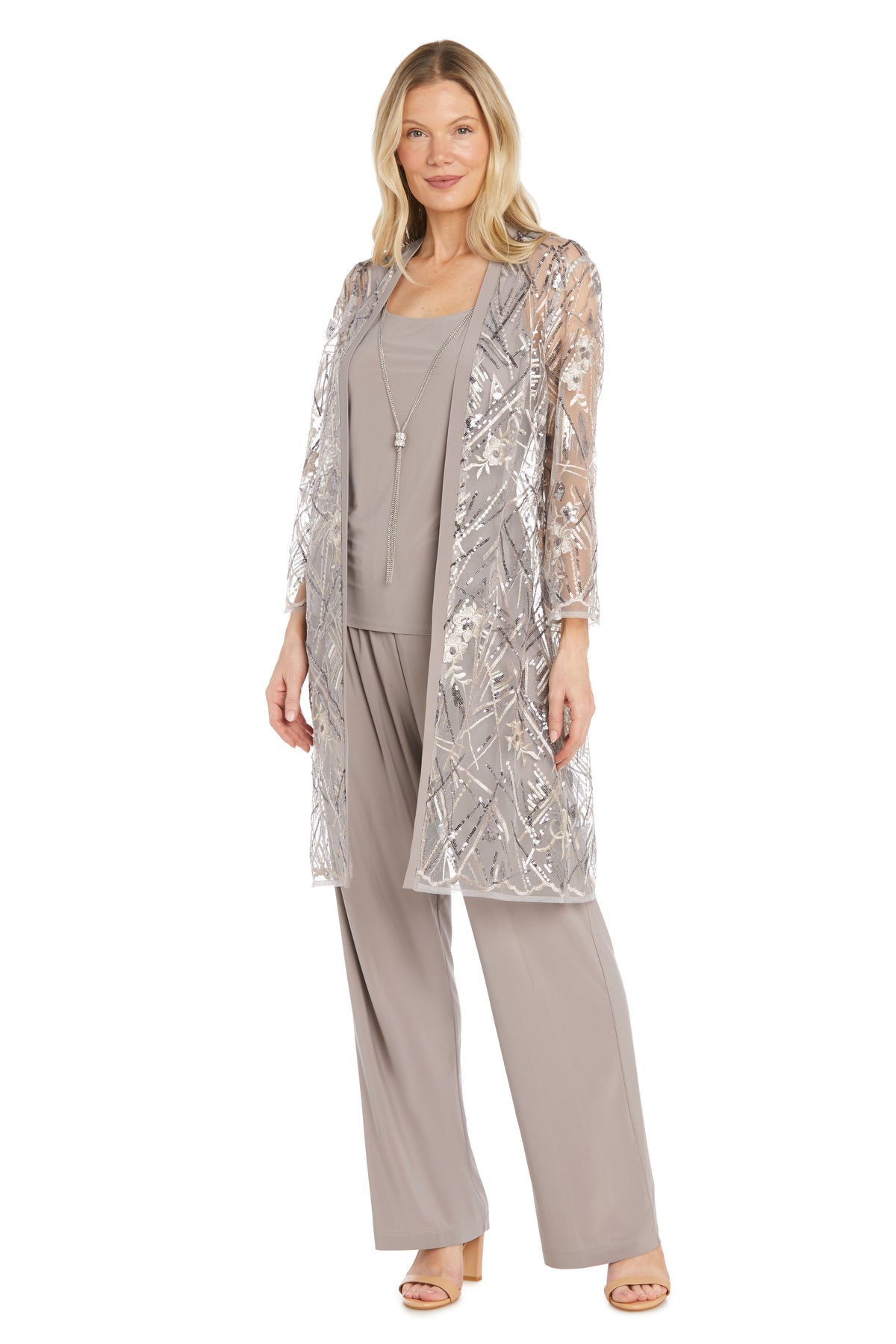 Pant Suit Long Beaded Formal Pantsuit Mocha