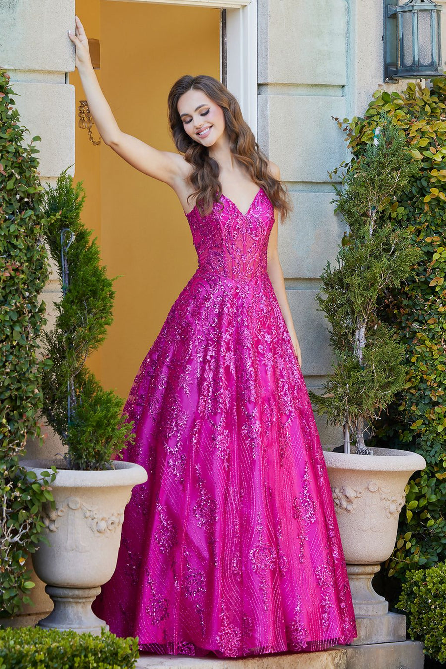 Prom Dresses A Line Long Glitter Prom Formal Dress Fuchsia
