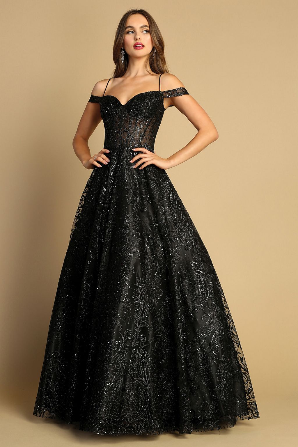 Prom Dresses Ball Gown Glitter Long Formal Prom Dress Black