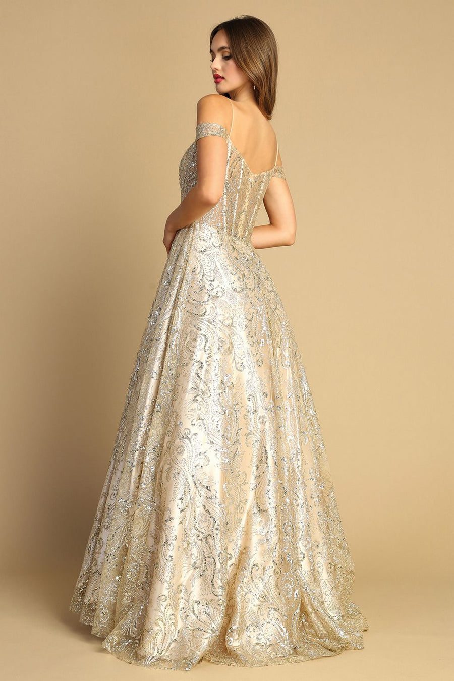 Prom Dresses Ball Gown Glitter Long Formal Prom Dress Champagne