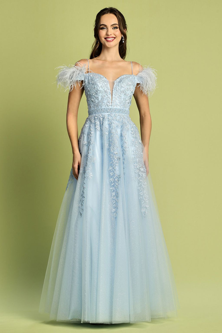 Prom Dresses Long Glitter Applique Formal A Line Prom Dress Sky Blue