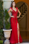 Prom Dresses Long Beaded Sequin Detail Formal Prom Dress Red