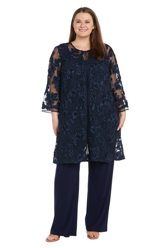 Pant Suit Long Plus Size Formal Floral Pantsuit Navy