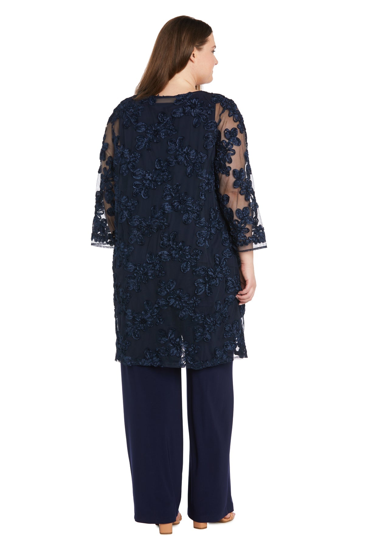 Pant Suit Long Plus Size Formal Floral Pantsuit Navy