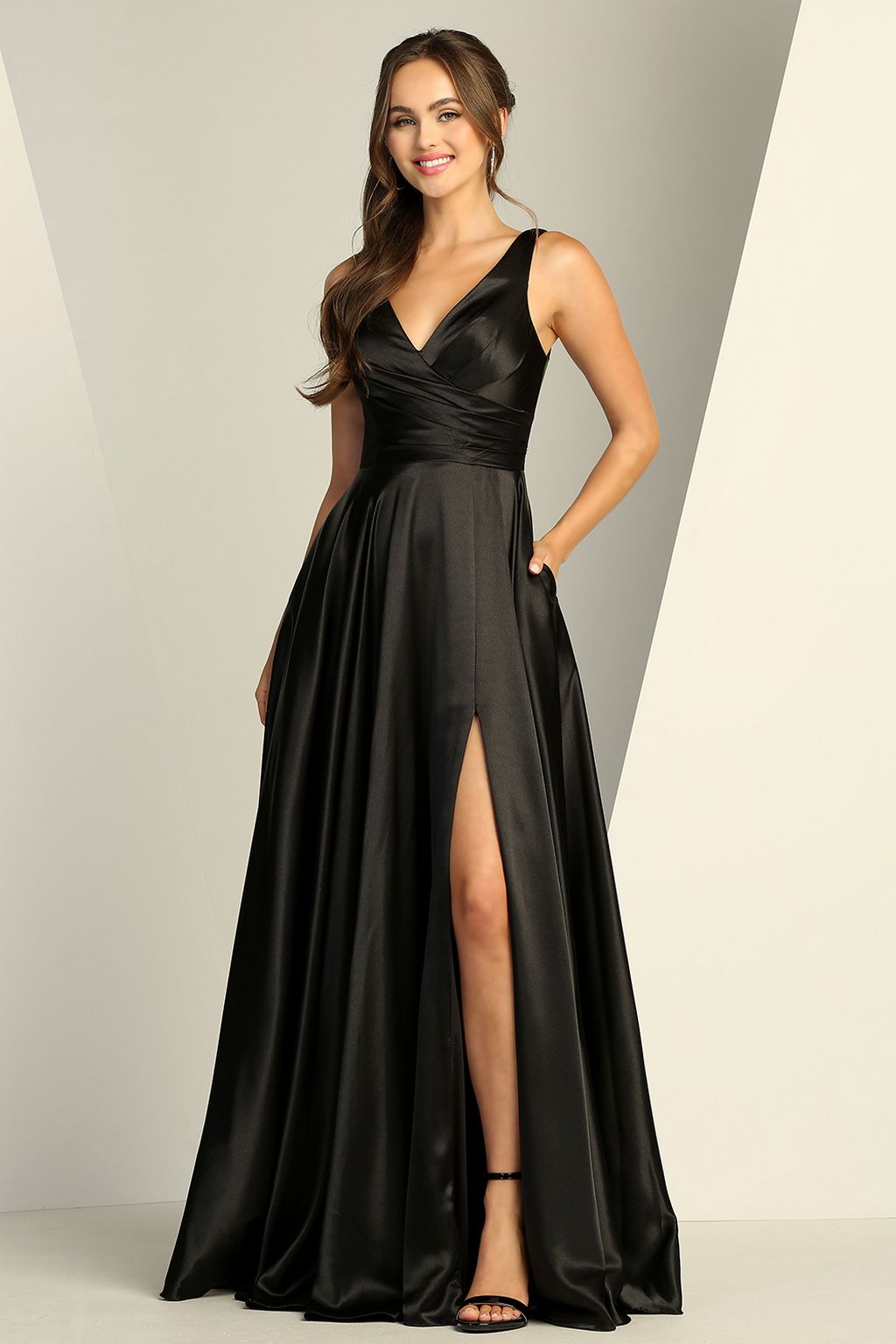 Prom Dresses Pleated Long Formal Slit A Line Prom Dress Black