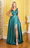 Prom Dresses Pleated Long Formal Slit A Line Prom Dress Emerald