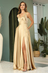 Prom Dresses Pleated Long Formal Slit A Line Prom Dress Gold