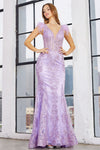 Prom Dresses Glitter Long Printed Prom Mermaid Formal Dress Lavender