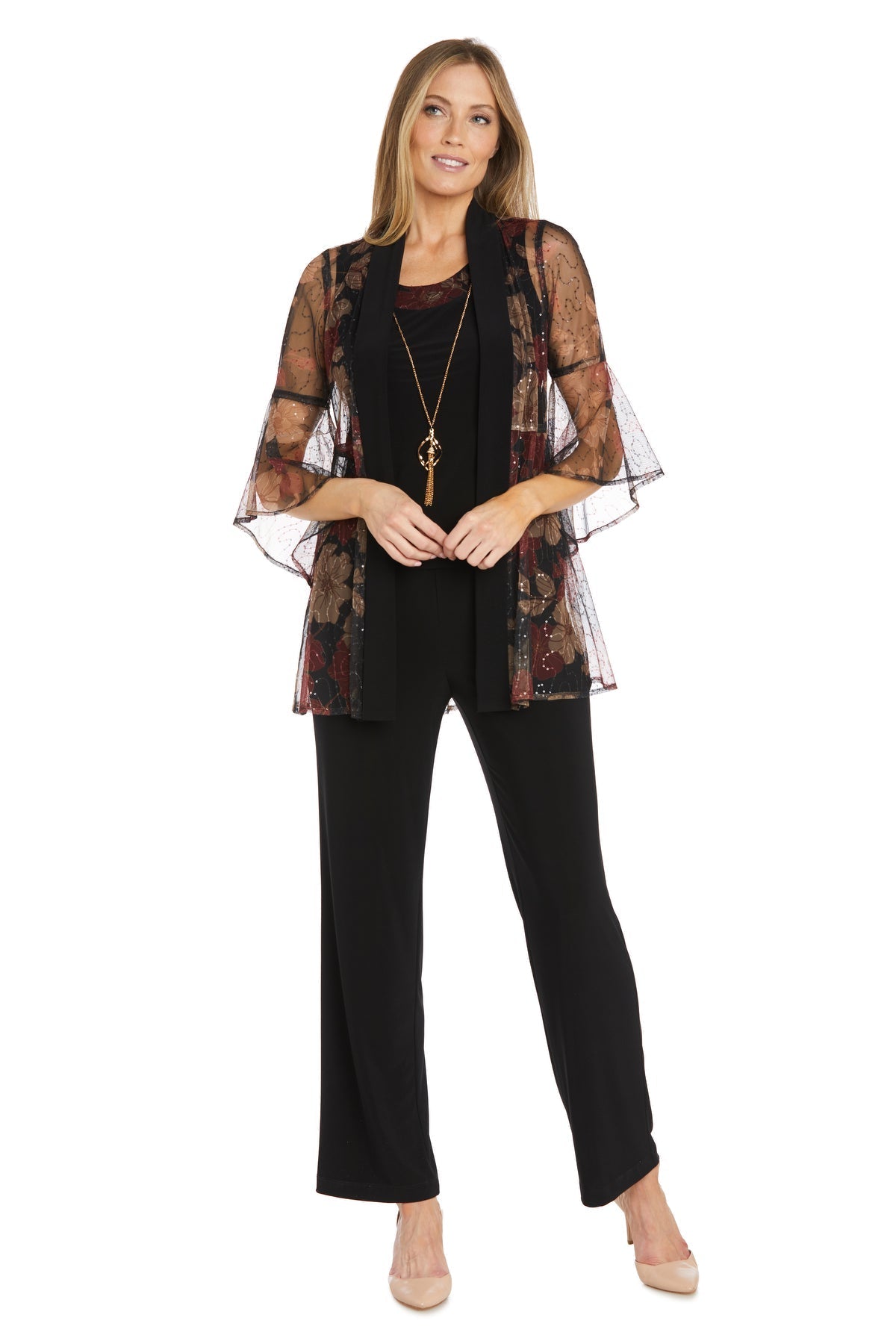 Pant Suit Long Mother of the Bride Formal Pant Suit Black/Red/Tan