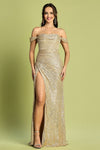 Prom Dresses Long Formal Fitted sequin Ruched Prom Dress Champagne