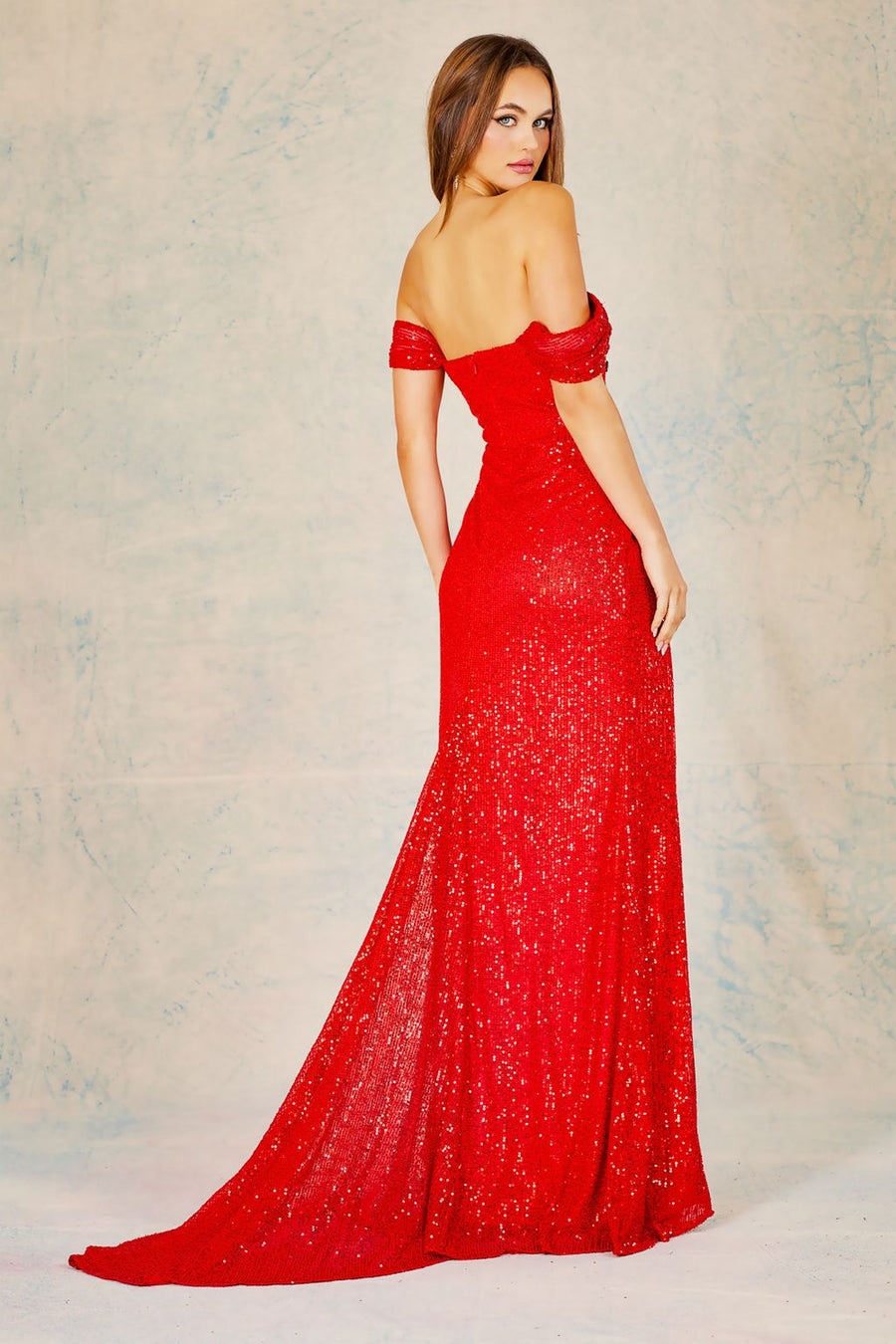 Prom Dresses Long Formal Fitted sequin Ruched Prom Dress Red