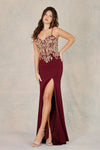 Prom Dresses Fitted Slit Long Formal Evening Prom Dress Burgundy/Gold