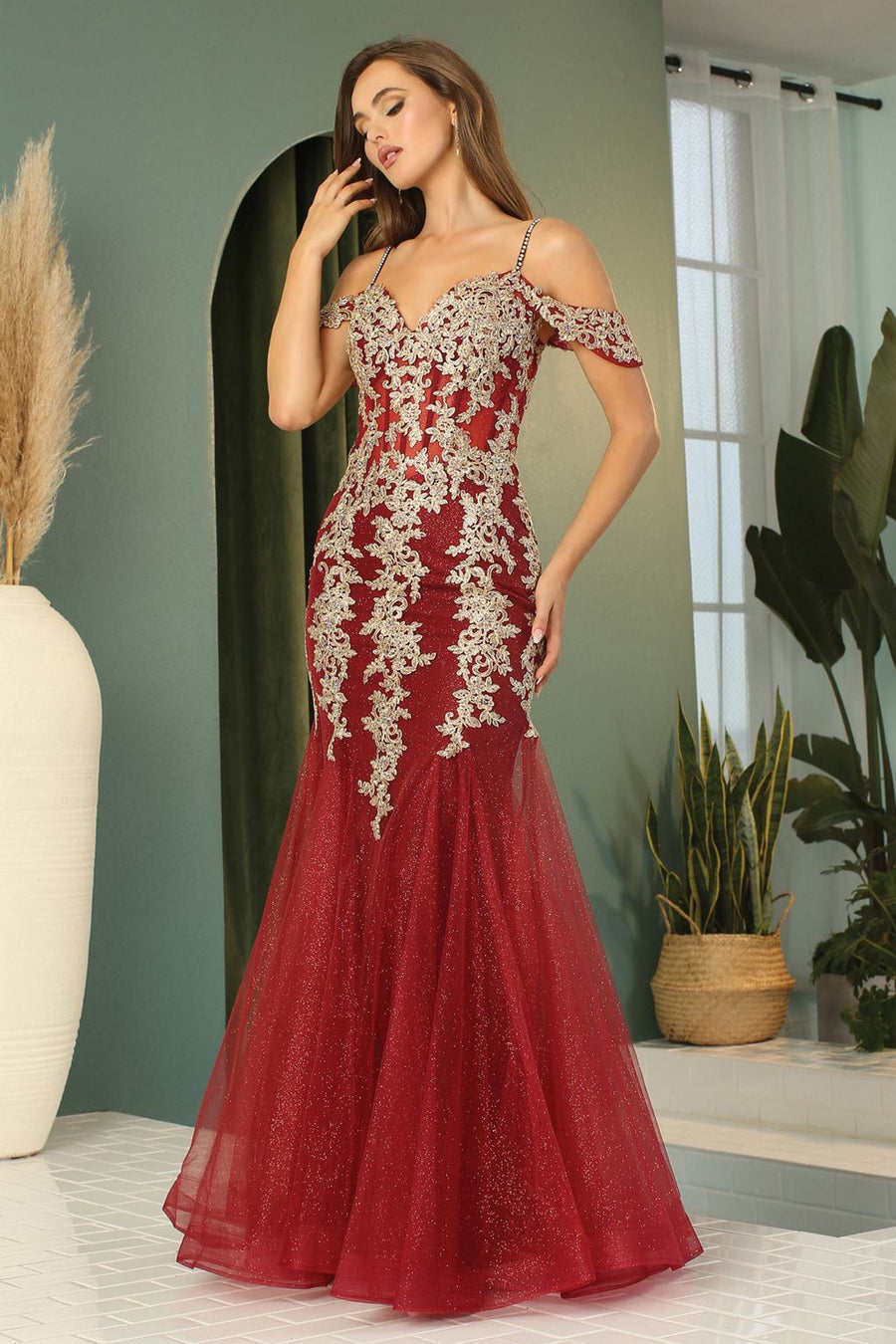 Prom Dresses  Prom Mermaid Long Formal Applique Dress Burgundy/Gold