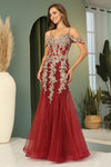 Prom Dresses  Prom Mermaid Long Formal Applique Dress Burgundy/Gold