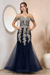 Prom Dresses Prom Mermaid Long Formal Applique Dress Navy/Gold